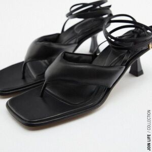 ZARA Lace Up Quilted Leather Heeled Sandals BNWT